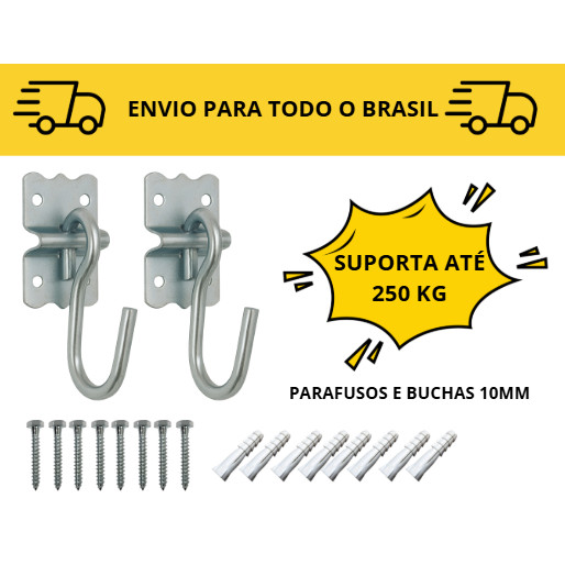 Kit Completo Gancho de Rede / Armador de Rede / Parafusos e Buchas Completo 10mm Reforçado