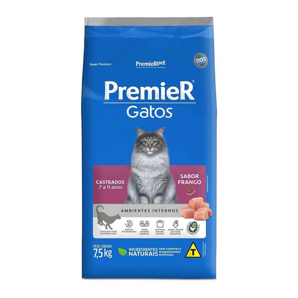 Ração Premier Gato Senior Ambientes Internos Frango 7.5Kg