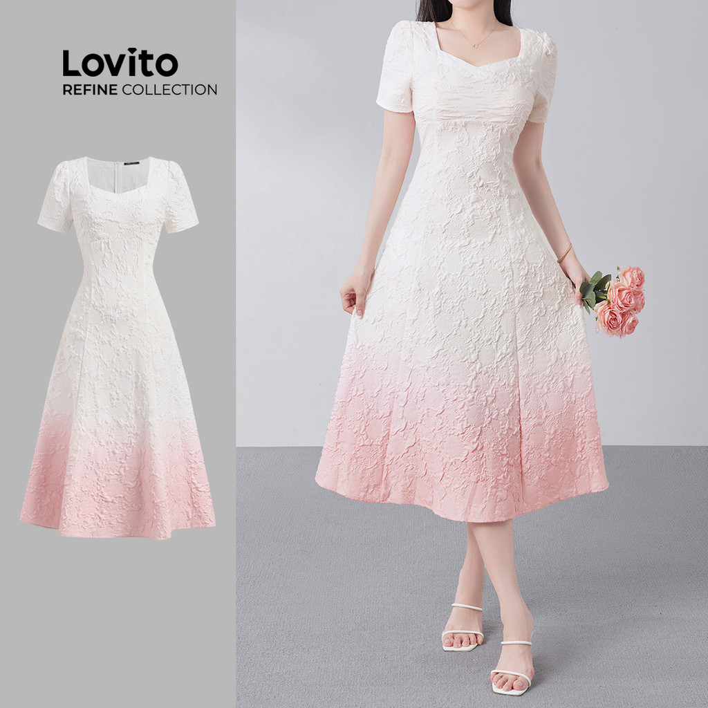 (Lovito Refine) Vestido Elegante com Estrutura em Linha  Franzido  Zíper  Primavera/verão  Rosa  para mulheres LR13E045 em Oferta na Shopee