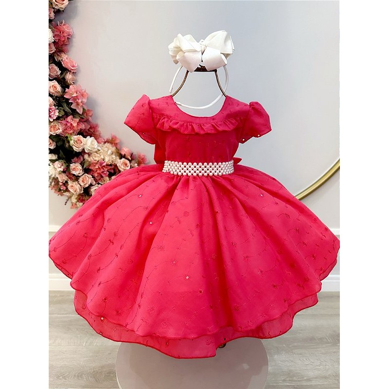 Vestido Infantil Goiaba Laise Babados Luxo Festas