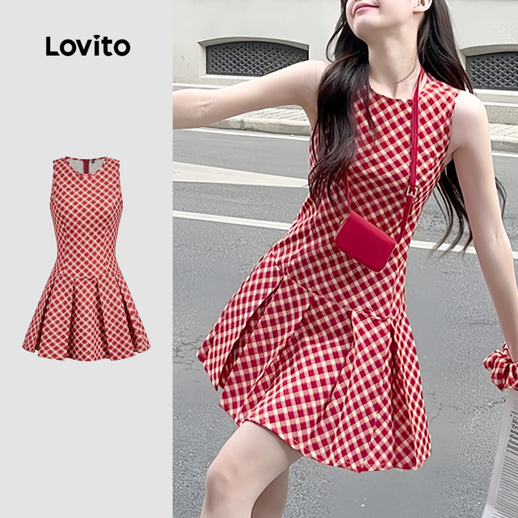 (New) Lovito Vestido Casual Pregueado de Primavera/verão para Mulheres em Vermelho L144AD038 em Oferta na Shopee