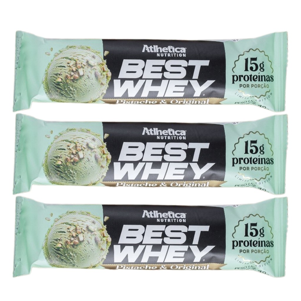 Kit 3 Barra Best Whey 15g Pistache & Original Atlhetica
