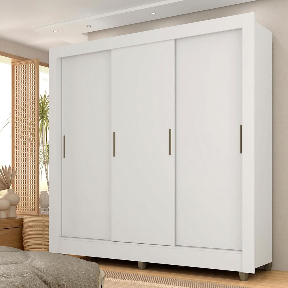 Guarda Roupa Casal 3 Portas 1 Gaveta Alice Branco - Móveis Arapongas em Oferta na Shopee