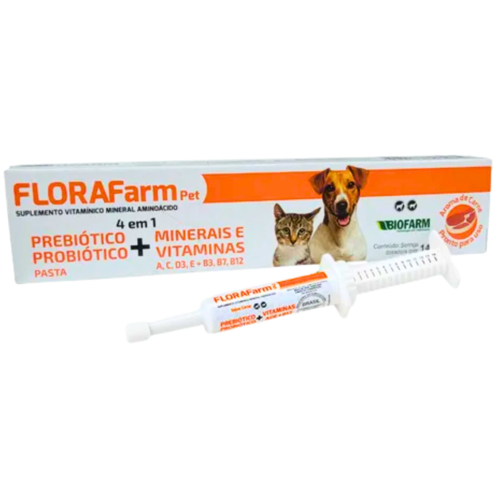 Florafarm Pet 4 Em 1 Probiótico Prébiótico Minerais Vitaminas Para Cães E Gatos em Oferta na Shopee