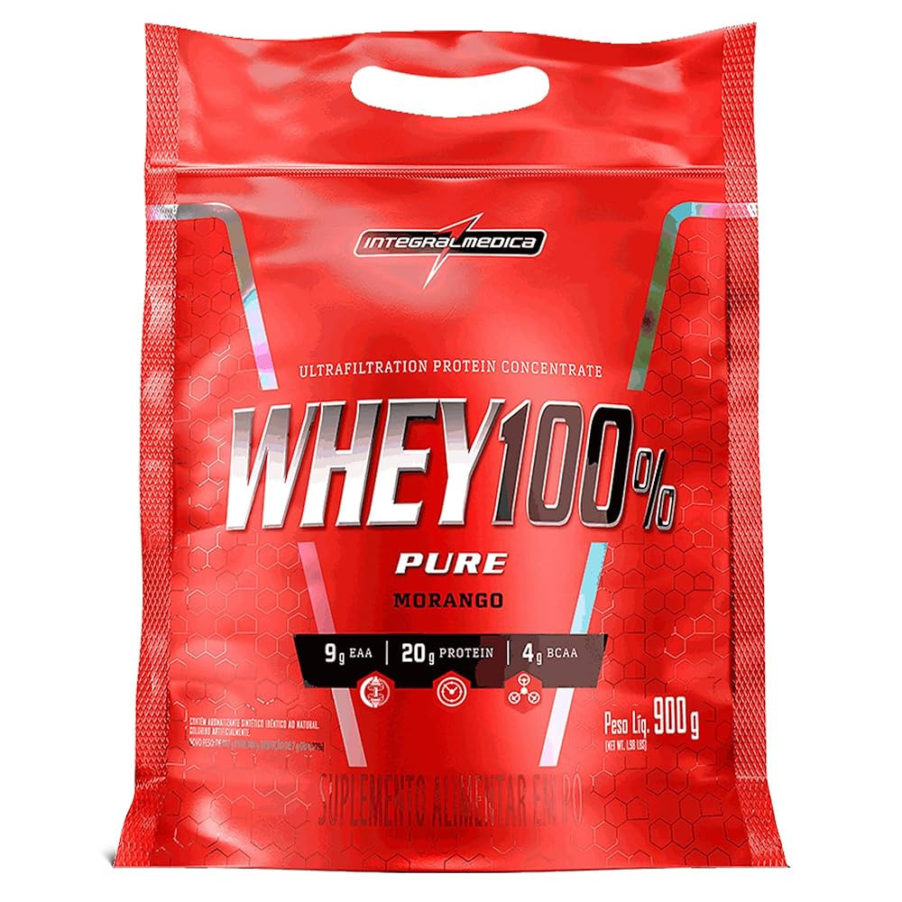 Whey Protein Concentrado 100% Pure Morango 900g Integralmedica