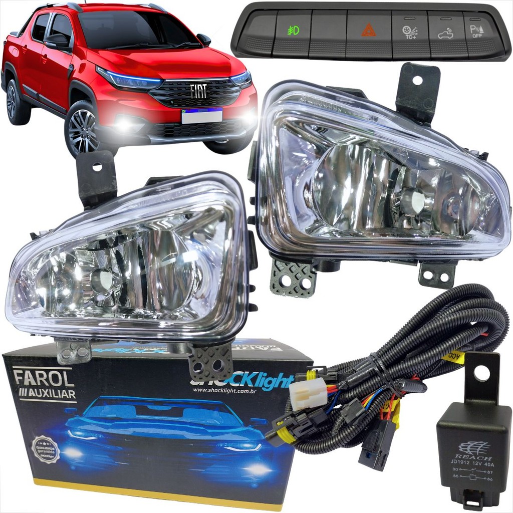 KIT FAROL AUXILIAR DE MILHA FIAT STRADA FREEDOM DE 2020 À 2025 BOTÃO MODELO ORIGINAL SEM DESEMBAÇADOR TRASEIO