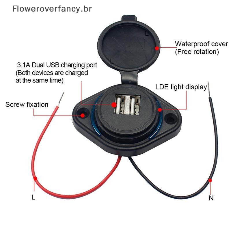 FFBR 3.1A 12-24V Carregador De Carro Duplo Adaptador À Prova Dwaterproof Água Tomada Dupla Porta USB Energia Acessórios