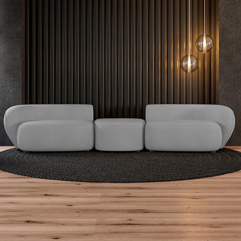 Sofá Versátil Sala de Estar Egito 302cm Modulado Veludo Cinza G52 - Gran Belo