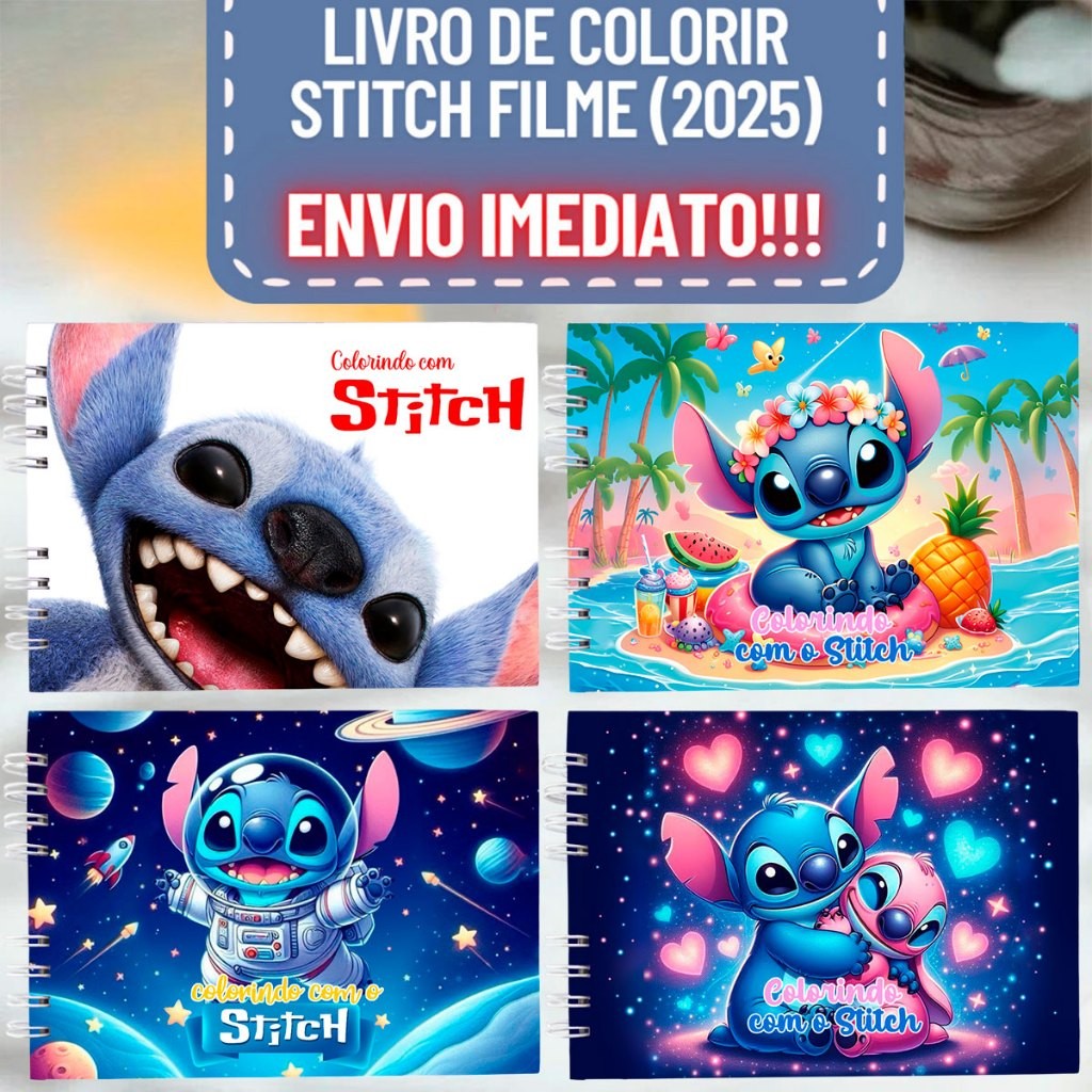 Livro de Colorir Grande Stitch Capa Dura de Desenho e Papel Grosso Pintura Goods 50 paginas