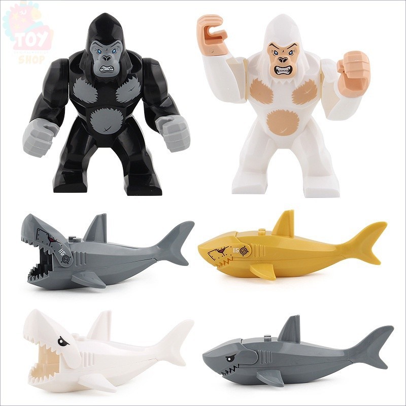 brinquedos educativos para bebê Brinquedo de desmontagem crianças de bloco de construção baby shark toys bebê tubarão lego construção Blocos De Construção Compatíveis Montagem Inserir Tubarão Gorila Animais De Brinquedos Educativos Ornamentos