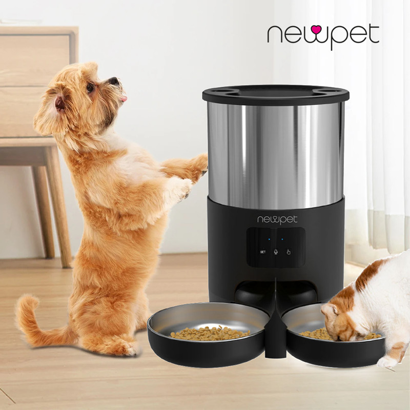 Tigela De Aço Inoxidável Alimentador De Botão Inteligente Wi-Fi APP Para Animais De Estimação Cães E Gatos Double Bowls Com Gravação em Oferta na Shopee