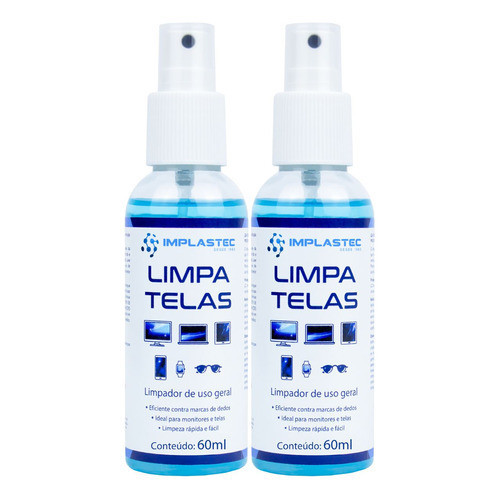 Kit 2 Limpa Telas 60ml Led Plasma Lcd iPod iPad Tvs Monitores Celulares Implastec