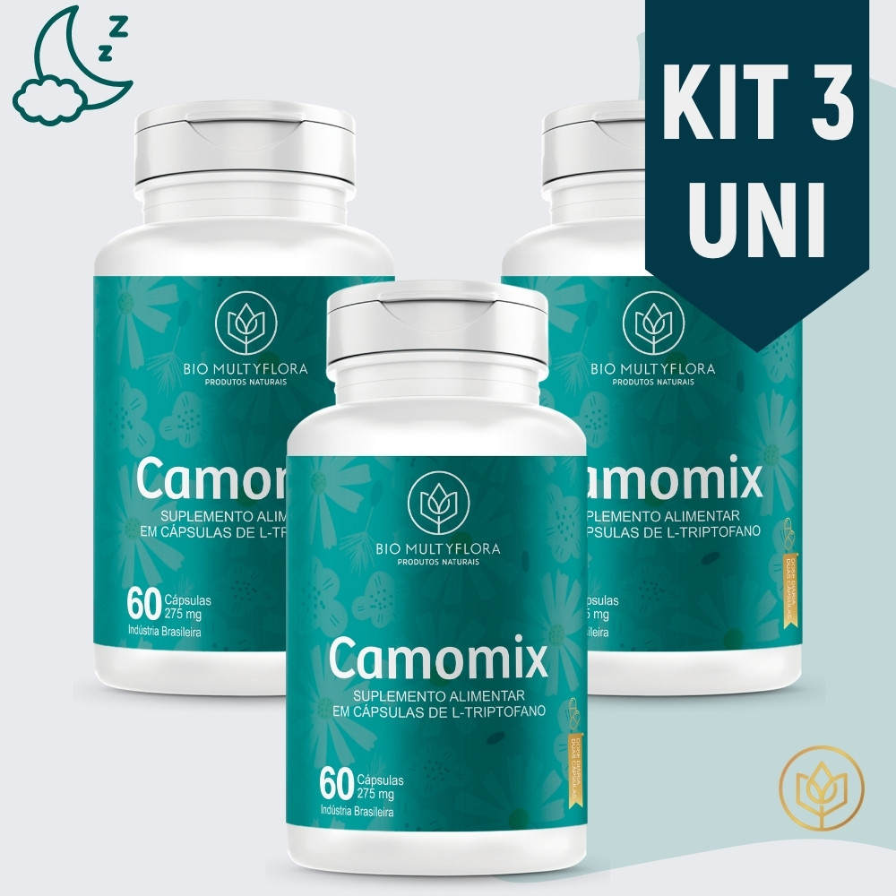 Kit 3 Camomix 60 Cápsulas 275mg Suplemento Alimentar Melhora O Sono Relaxante Muscular Controle Da Ansiedade Bio MultyFlora