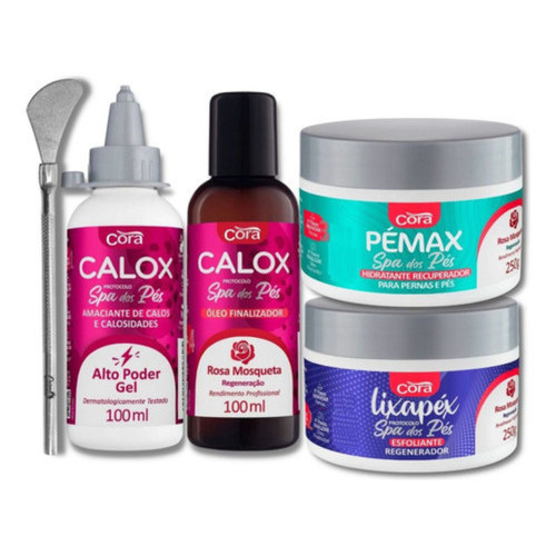 Kit Spa Pés Cora Calox Gel Removedor Calos Com Rosa Mosqueta