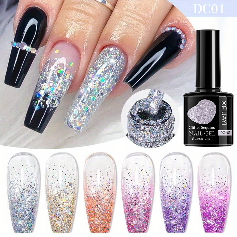 XEIJAYI 6Colors Glitter Sequins Gel De Esmaltes , Semi-Permanente & Embebido , Ferramentas De Arte Led Para Uso Doméstico Manicure Salon , Presente De Natal Salão