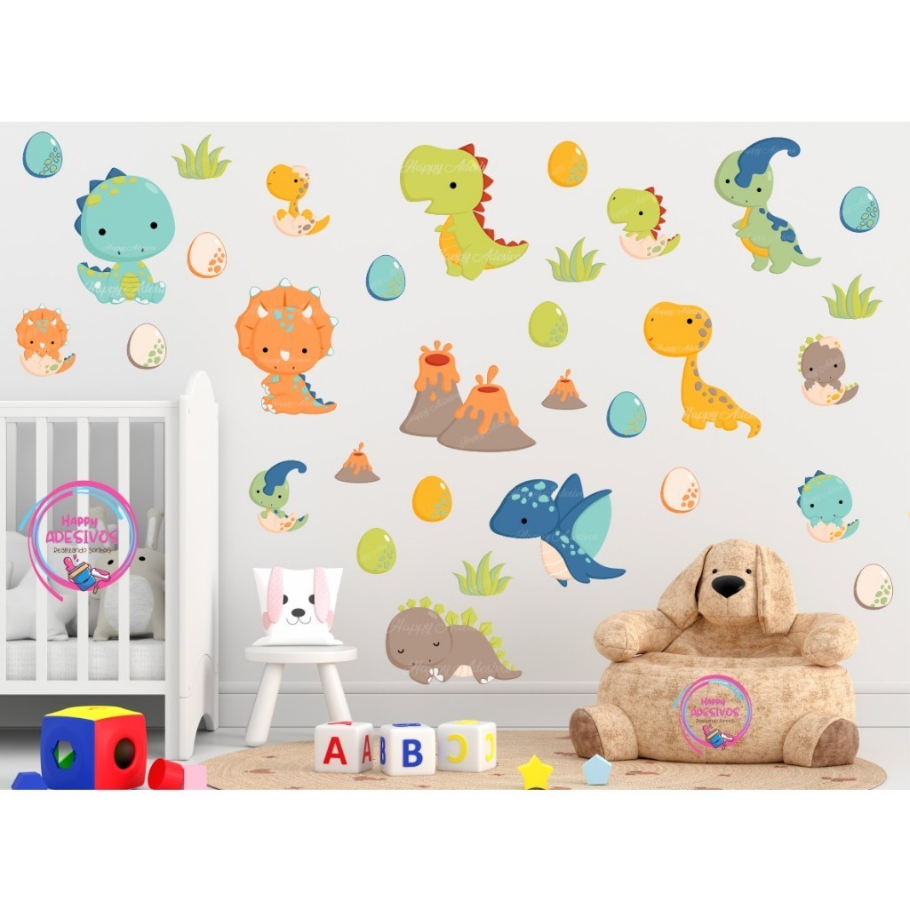 Adesivo Decoração Quarto Dinossauros Menino Parede Colante Bebe Menina Faixa Decorativa Dino Kit DCM