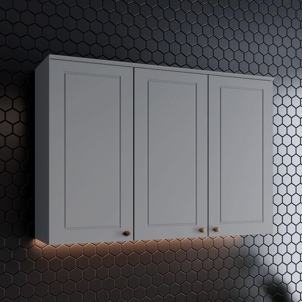 Armário Aéreo De Cozinha 120 Cm 3 Portas Americana Henn Cinza em Oferta na Shopee