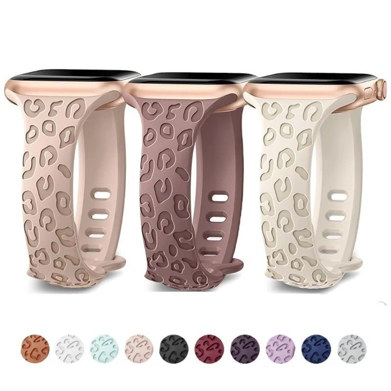 Pulseira Para Apple Watch Band 42mm 46mm 45mm 41mm 44mm 40mm 49mm 38mm Fino Silicone Leopardo Gravar iwatch Série 10 9 8
