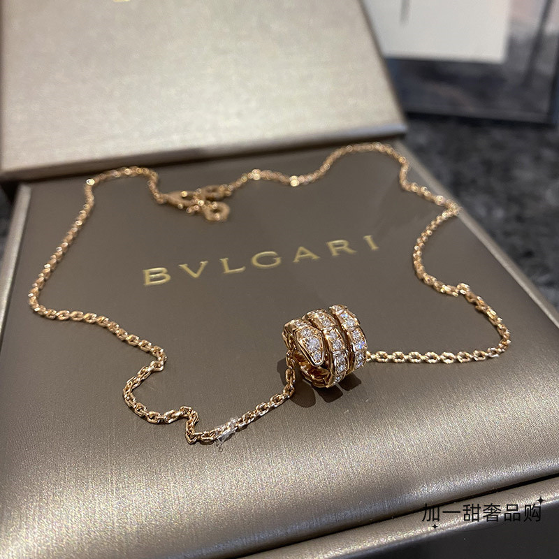 [Com Caixa] Bvlgari /Bvlgari SERPENTI VIPER Série Rose Gold Full Diamond Pavé Diamond Colar de Ossos de Cobra Colar de Ossos de Cobra [Saco de Presente]