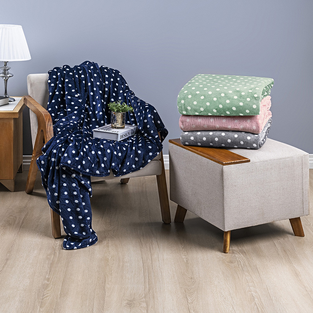 Cobertor Manta Flannel Soft Petit Poá Estampada -  Solteiro Casal e Queen - Gramatura  220gr m² em Oferta na Shopee