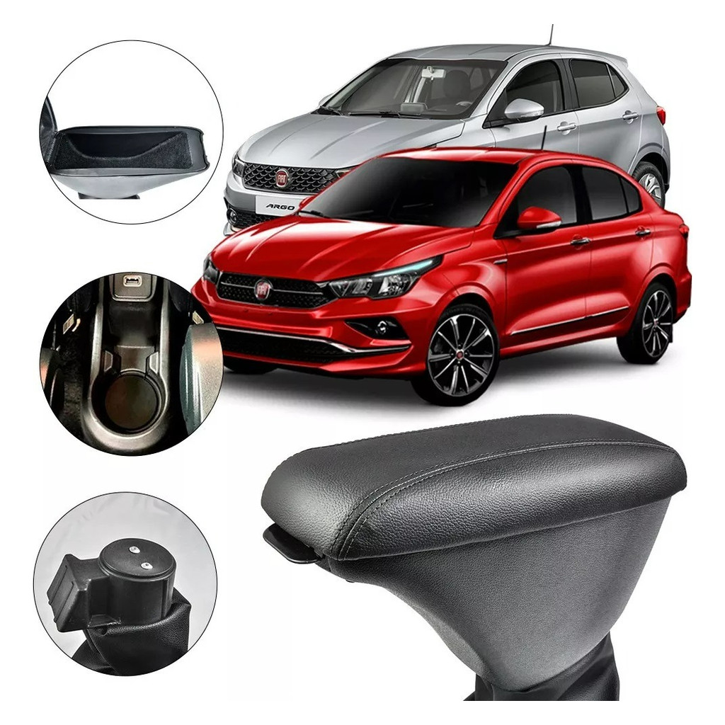 Apoio De Braço Fiat Argo  Cronos 2017 A 2025 Couro Preto