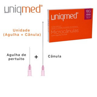 MICROCANULA 18G X 70MM COM AGULHA AUXILIAR 18G UNIQMED - 1 UNIDADE