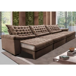Sofá Retrátil e Reclinável 4,15m Molas Ensacadas Cama inBox Big Space com Bordado 3D Velusoft Castor