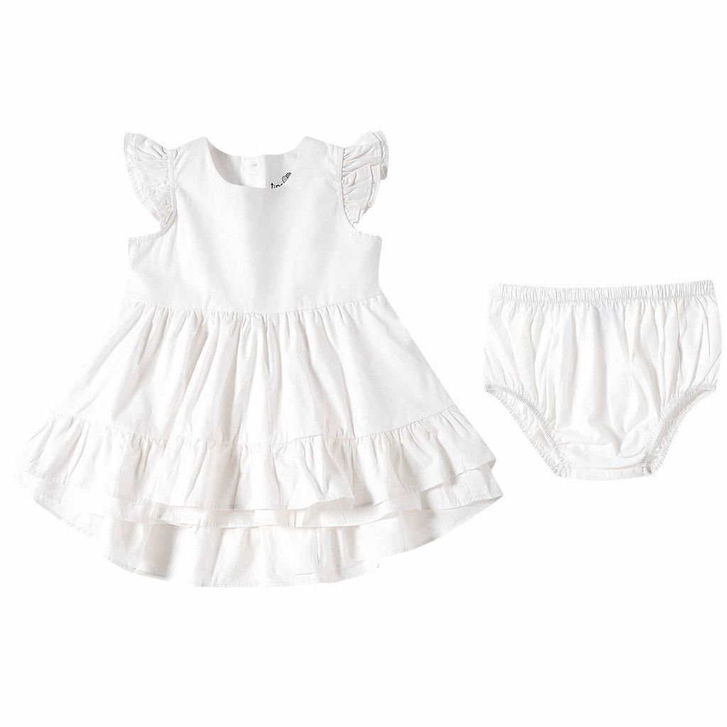 Vestido Bebê Rodado Branco com Calcinha Algodão Manga Curta Tip Top