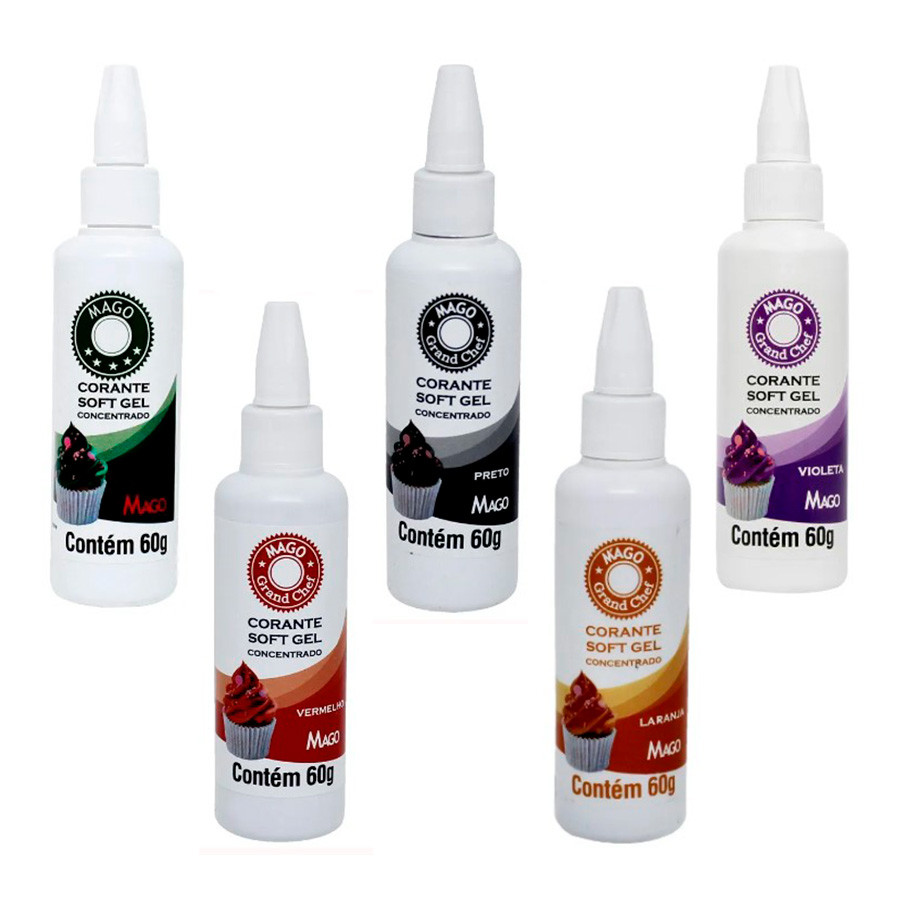 Kit 5 Cores Corante SoftGel de Halloween - 5 unidades - Mago - Rizzo