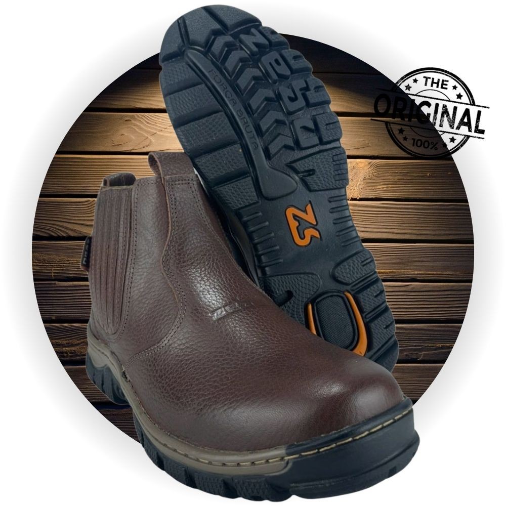 Botina Com Elástico Masculina Zebu Couro Floater Pinhão Bico Redondo Solado Tratorado