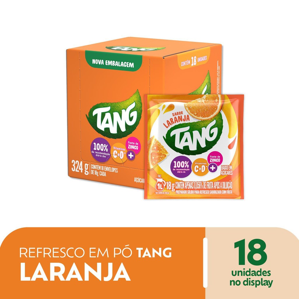 Refresco Em Pó Laranja Tang  Com 18 Unidades De 18g - Food & Beverages