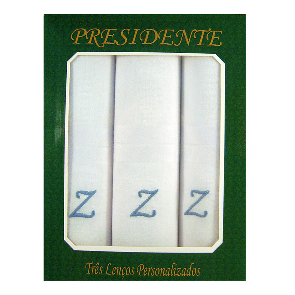 Caixa Lenço Masculino Iniciais Bordadas - Letra Z