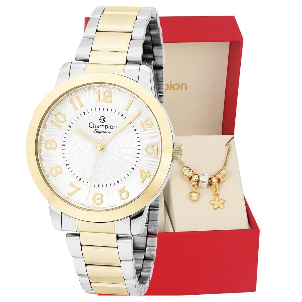 Relógio Feminino Champion CN25118B Bicolor, Elegance, À Prova D'Água, com Pulseira de Berloques, Estilo, Moda. em Oferta na Shopee