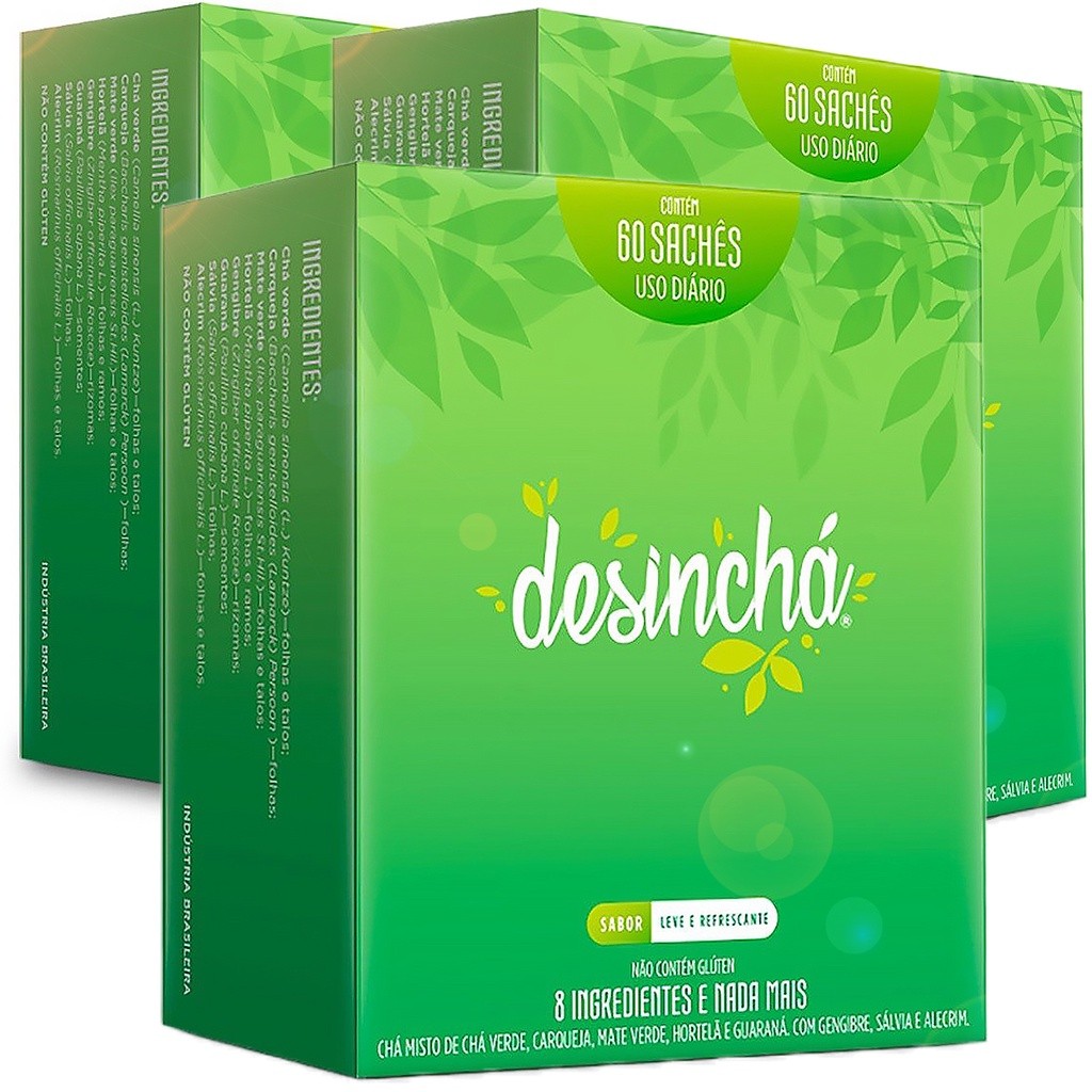 Kit 3x Desinchá Chá Natural Sabor 100% Original 60 sachês - Suplemento Alimentar Detox Puro