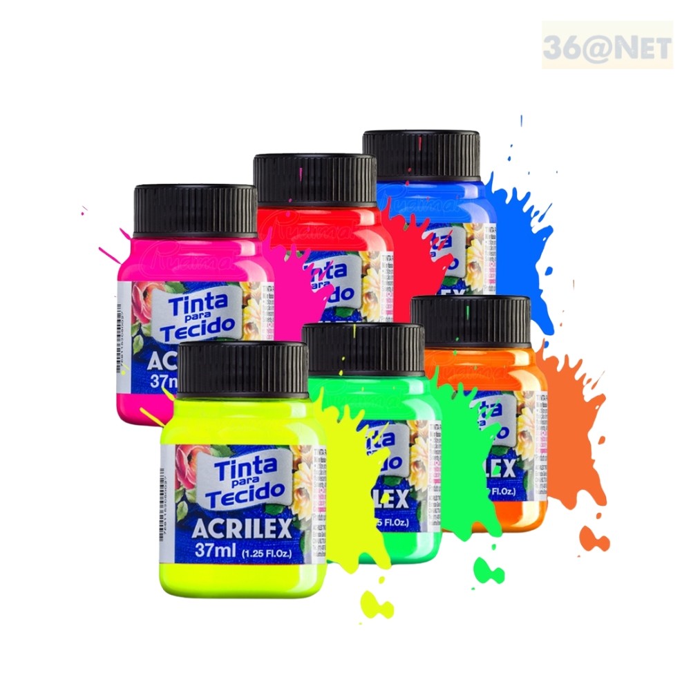 KIT 6 TINTAS DE TECIDO FLUORECENTE 37ML ACRILEX