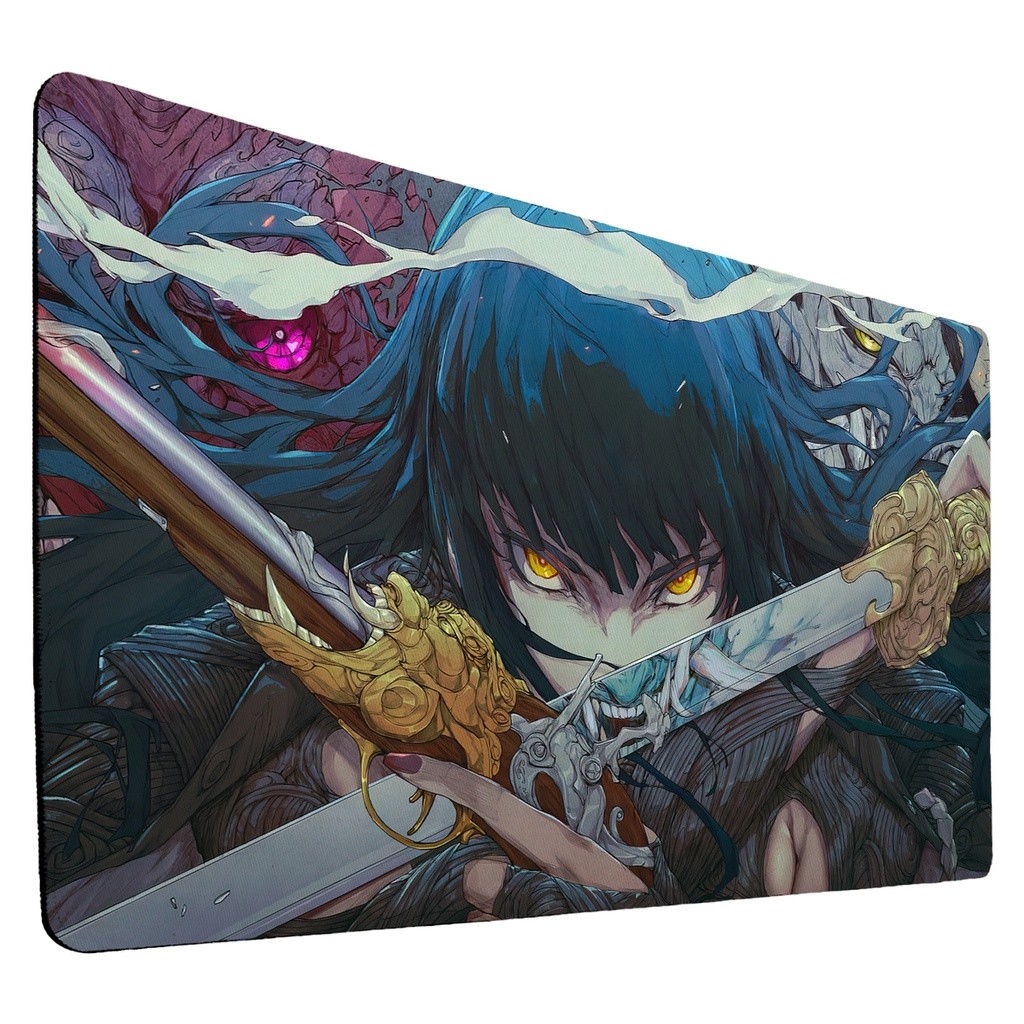 Mousepad Gamer Girl Menina Fantasy Samurai Anime Katana 90x40
