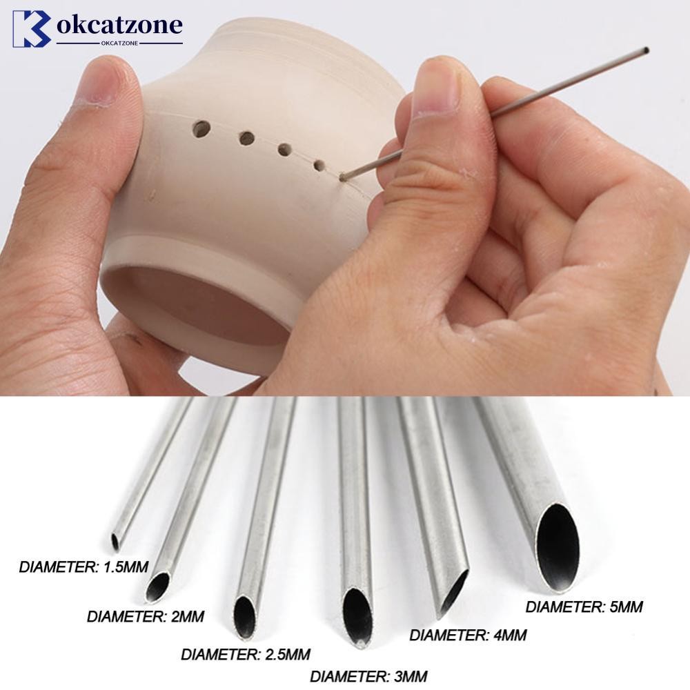 OKCATZONE 6 Pçs/set Furador De Aço Inoxidável Para Cerâmica Argila Holing Escultura Corte Puching Ferramentas Pote Vaso Ferramenta De Moldagem C7G1