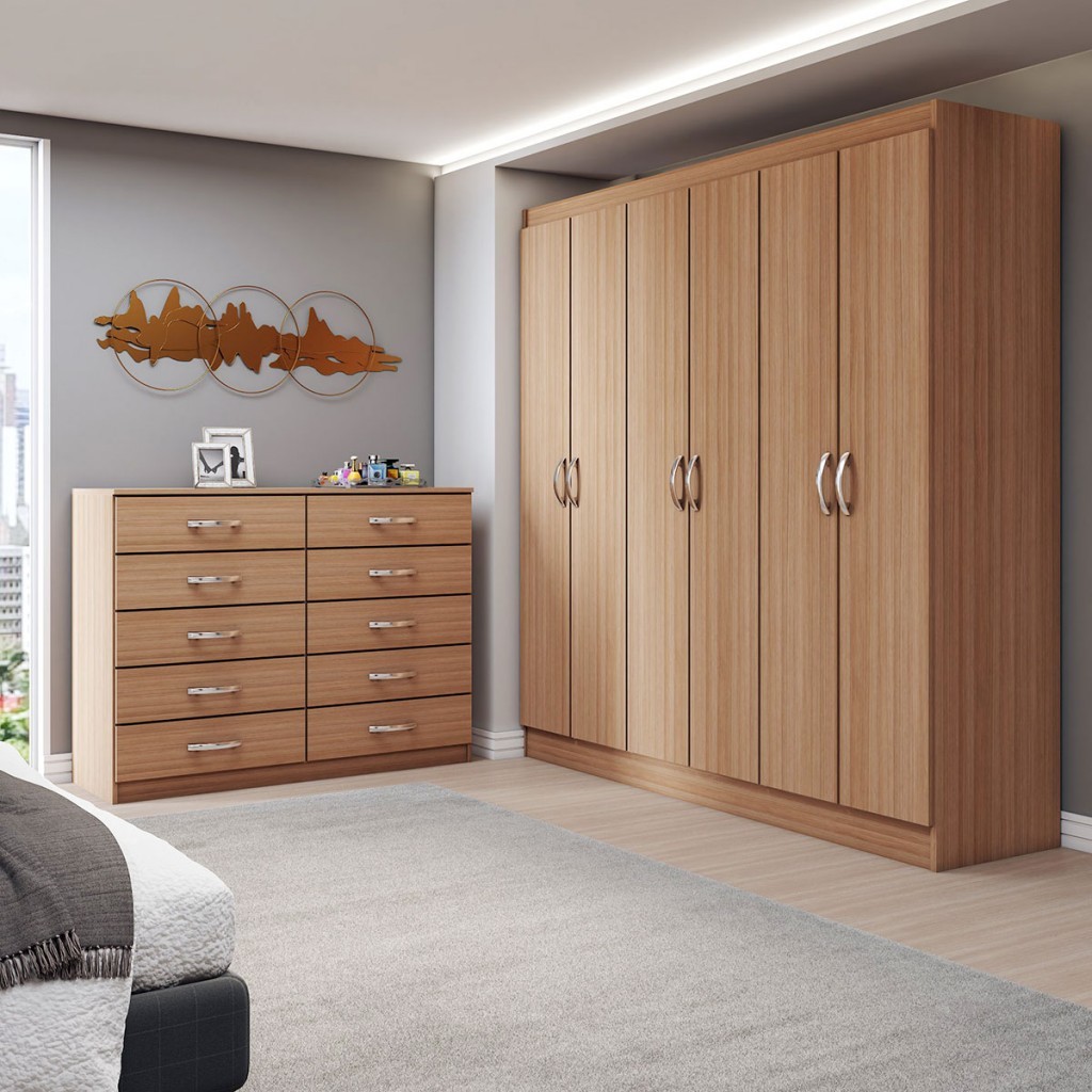 Guarda-Roupa Casal Harper 6 Portas 2 Gavetas com Cômoda 10 Gavetas em Oferta na Shopee