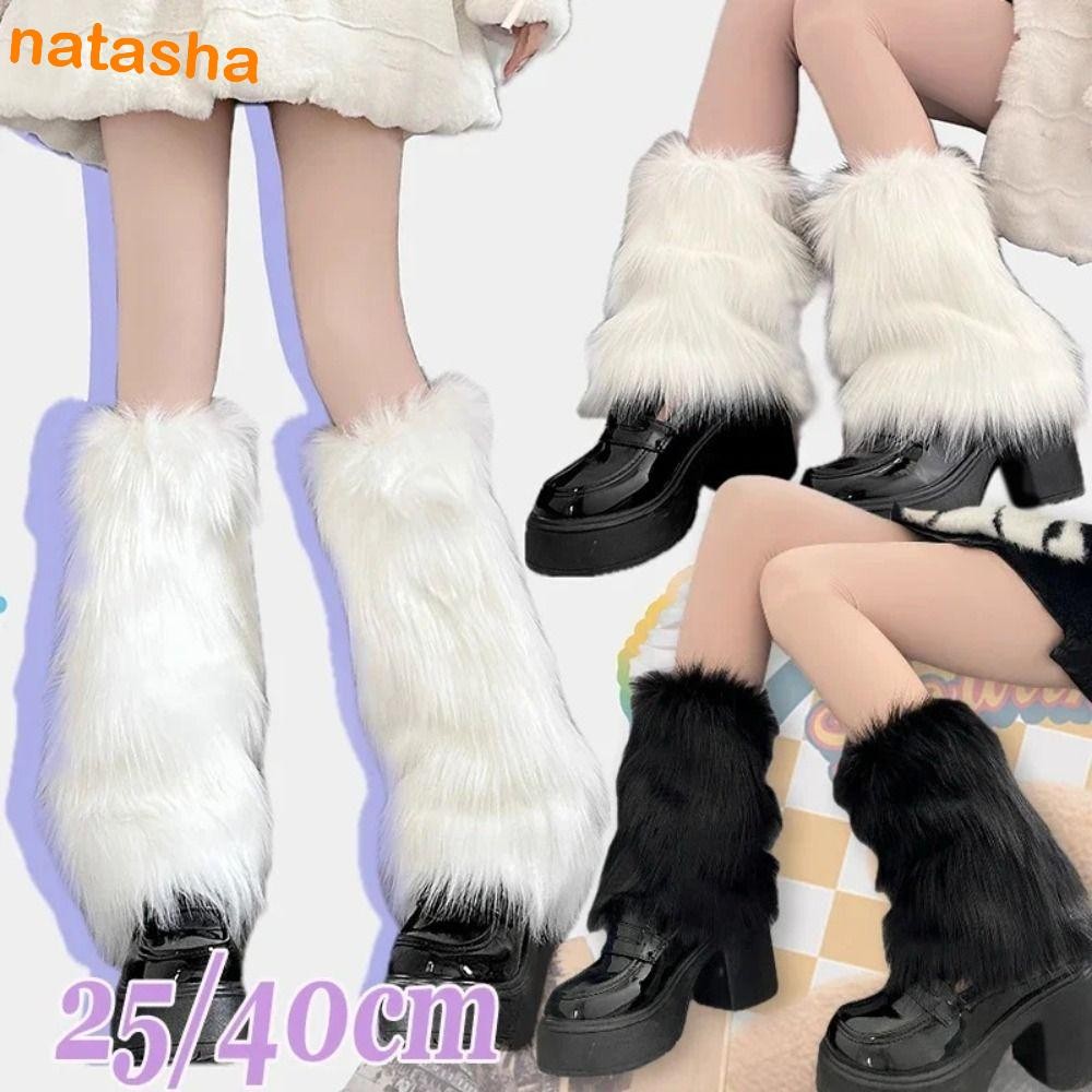 NATASHA Lolita Botas Capa , Arco Estilo Japonês Polainas Peludas , Y2K Quente Macio Joelho Alto Meninas Meias Mulheres em Oferta na Shopee