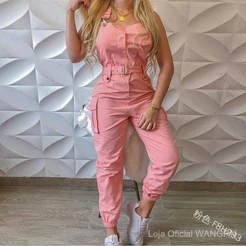 Macacão de bolso múltiplo sexy para mulheres com um único peito