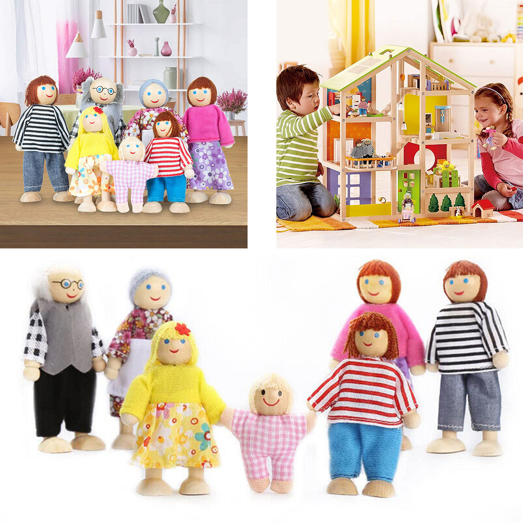 Conjunto De Pessoas Em Miniatura Para Família , 7 Peças , Boneca Feliz , Brinquedo , Bonecas Articuladas De Madeira , Crianças , Muppet , Brinquedos De Fantasia , Contar Histórias , Personagens Vestidas