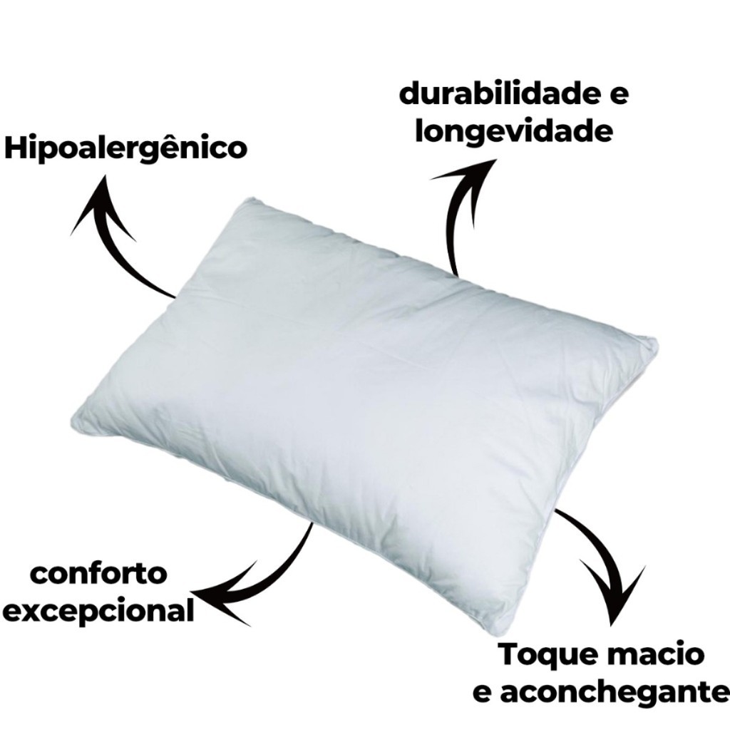 Kit 4 Travesseiro Penas Plumas de Ganso Macio Confortável Antiácaro