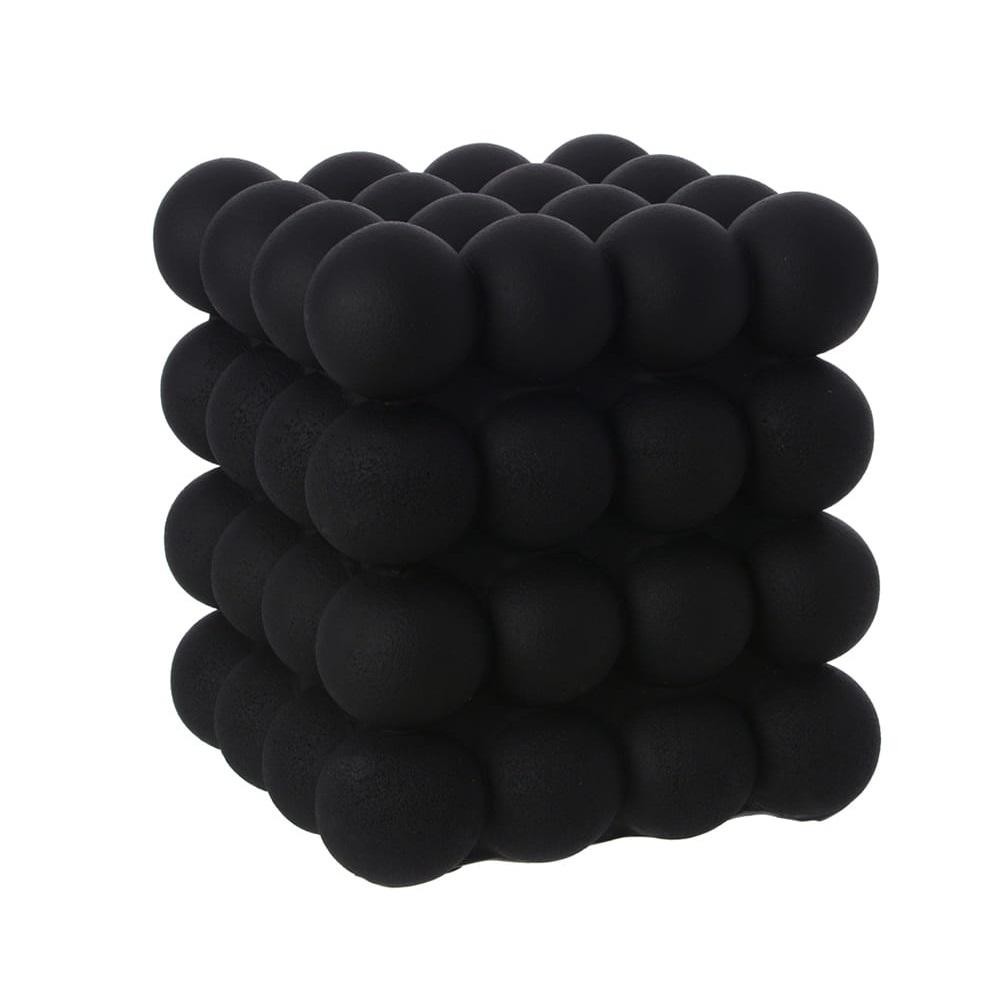 ESCULTURA DECOR CUBO GEOMETRICO POLIRESINA PRETO 20cm