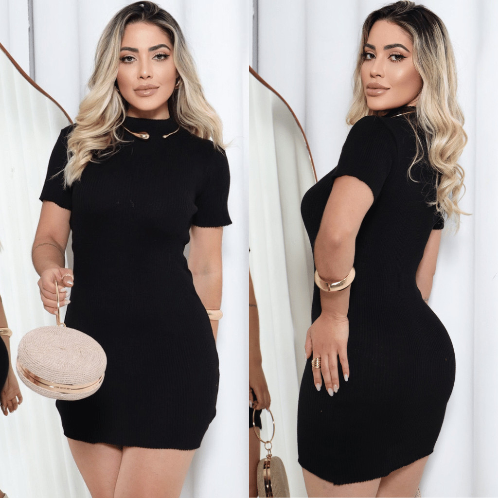 Vestido Feminino Midi Tubinho Elegante Trico Otimo Caimento com Manga em Oferta na Shopee