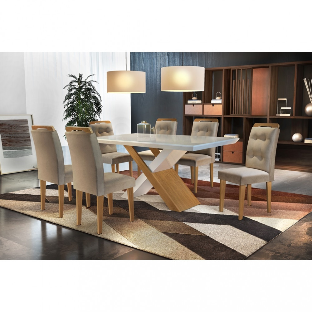 Conjunto Sala de Jantar Carol 180 MDF Vidro Com 06 Cadeiras em Oferta na Shopee