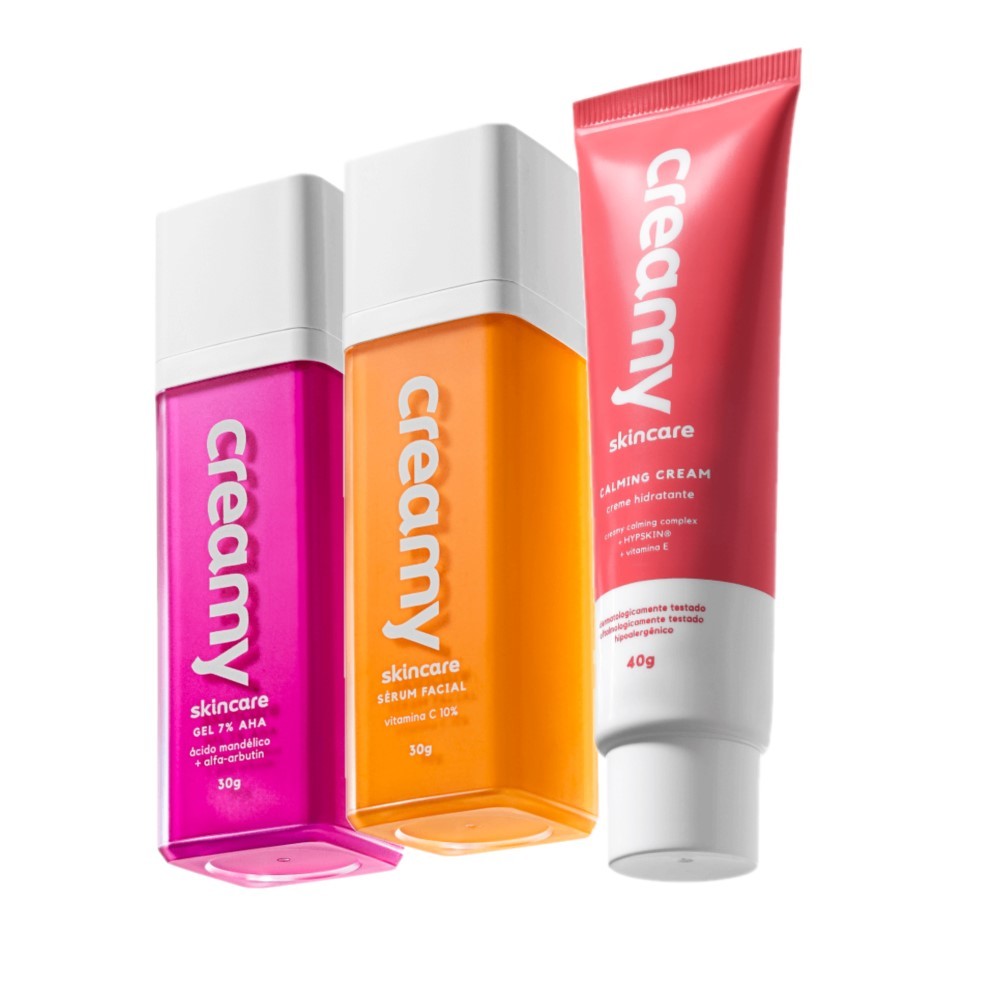 Kit Creamy Skincare Vitamina C Mandélico Hidratante Calming Cream (3 produtos) em Oferta na Shopee