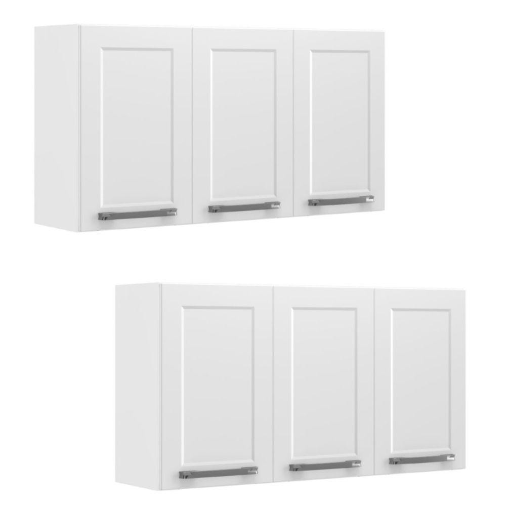 Conjunto 2 Armários de Cozinha Aéreos Itatiaia Aço 3 Portas Florença Branco Neve em Oferta na Shopee