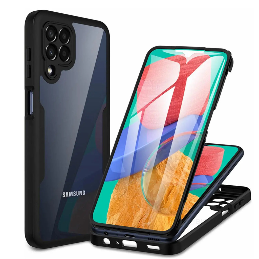 Para Samsung Galaxy M33 M53 5G A12 M32 A22 M22 M52 M12 A02 A21S A10S A20S A30 Capa Transparente Protetor 360 Graus Caso