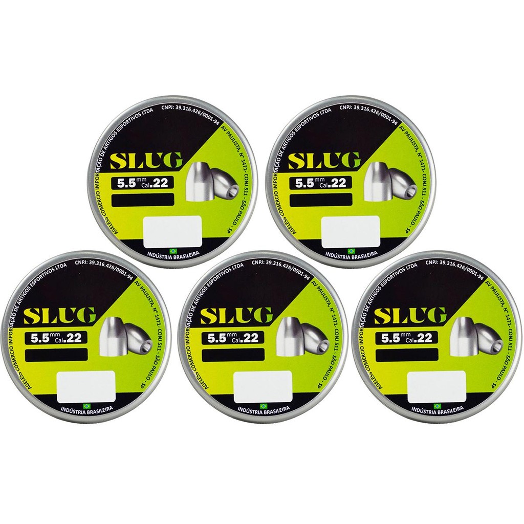 Kit 5 Chumbinho Slug 5.5mm 19gr/1,231g 110 Unidades - Virtus em Oferta na Shopee