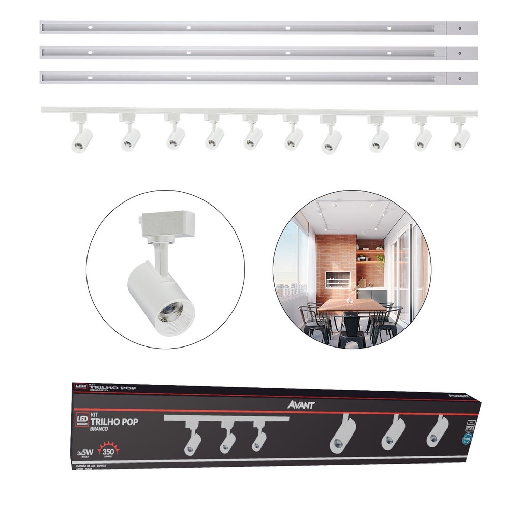 Kit trilho Eletrificado 10 Spot Led + 3 Metros Trilho Pop 50w 6500k Branco Frio 110v/220v Branco Cod: 251931397-3 Avant em Oferta na Shopee